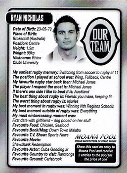2003 Otago Rugby Football Union Our Team Collector Series #NNO Ryan Nicholas Back